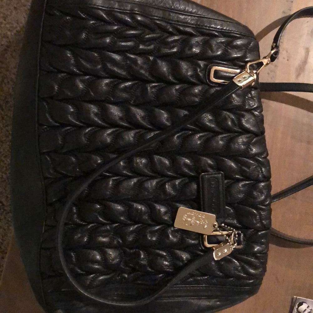 COACH black leather / gold tone accents purse